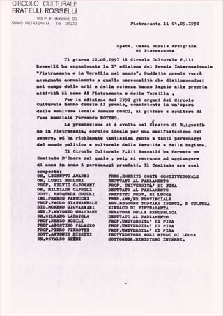 Lettera alla  CASSA RURALE ARTIGIANA di Pietrasanta